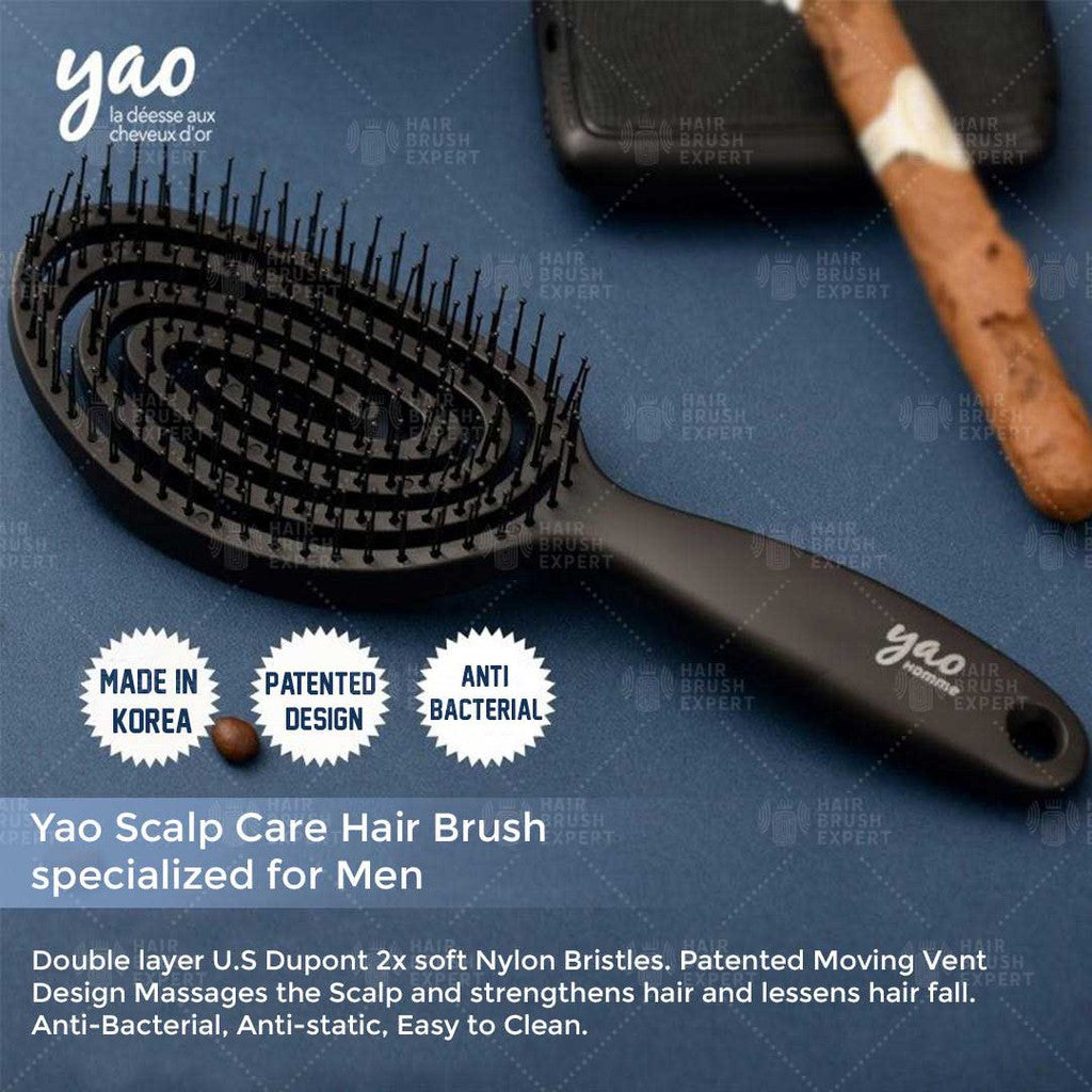 Yao Scalp Care Hair Brush Specialized for Men Matte Black