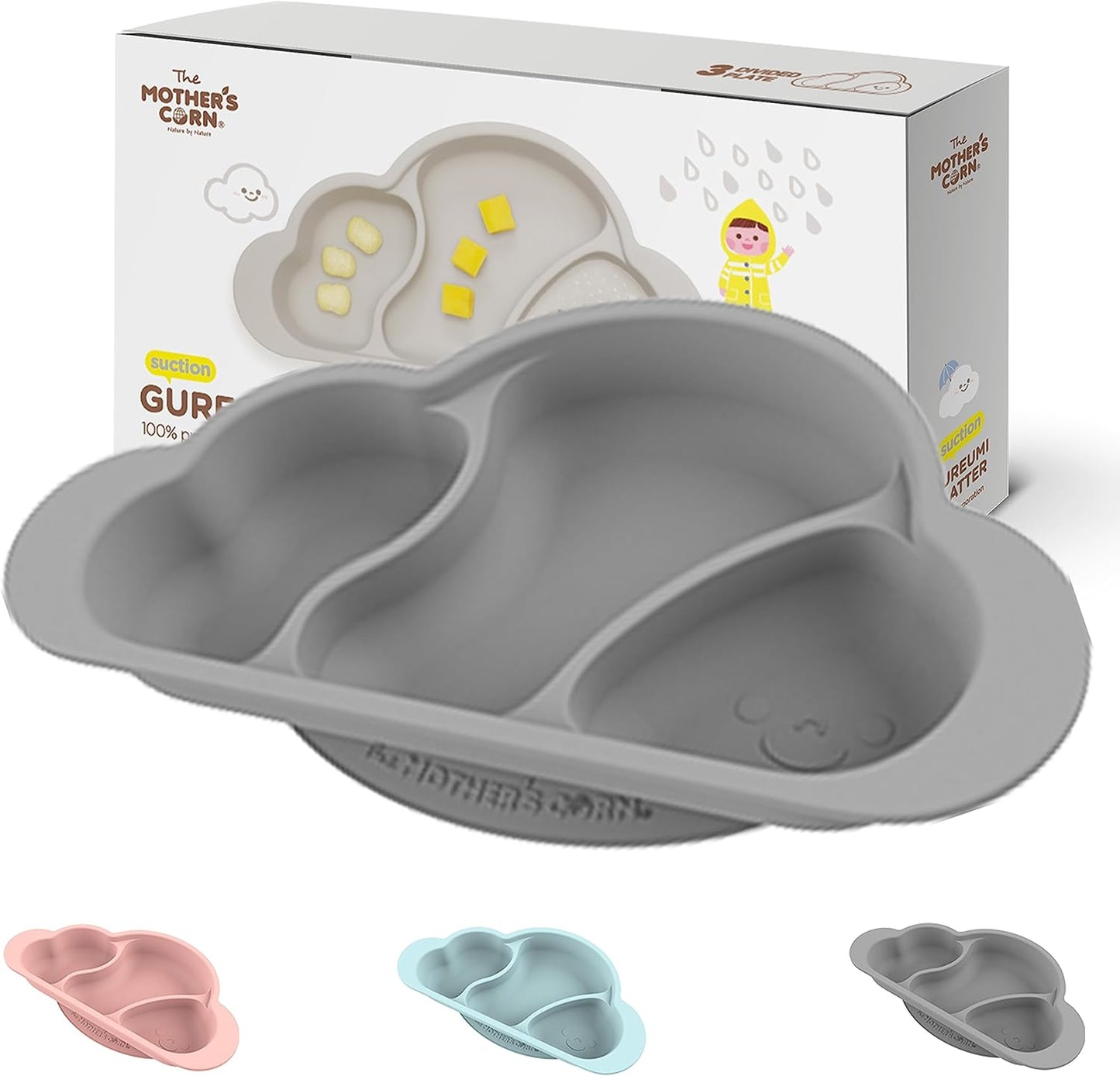 Mother's Corn Gureumi Three Division Suction Platter - Gray Color